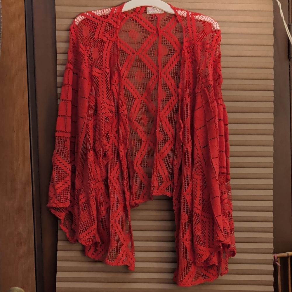 Free People Vibrant Red Knit Poncho